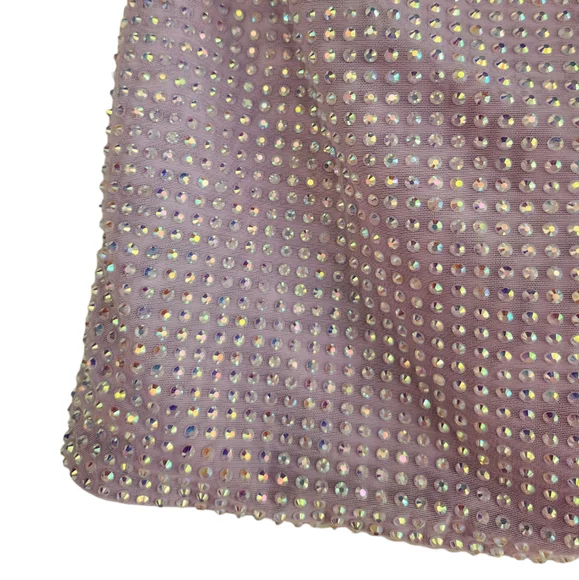 Double Layered Thick Mesh Rhinestone Embellished Thigh Slit Mini Skirt - Purple - Picture 12 of 16